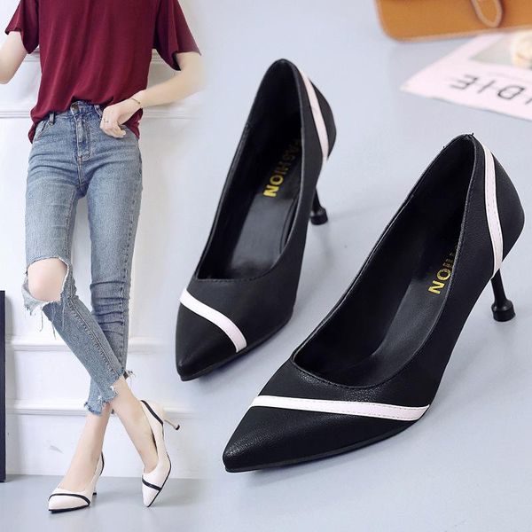 

dress shoes joker pointed suede personalized work comfortable stiletto heels, Black