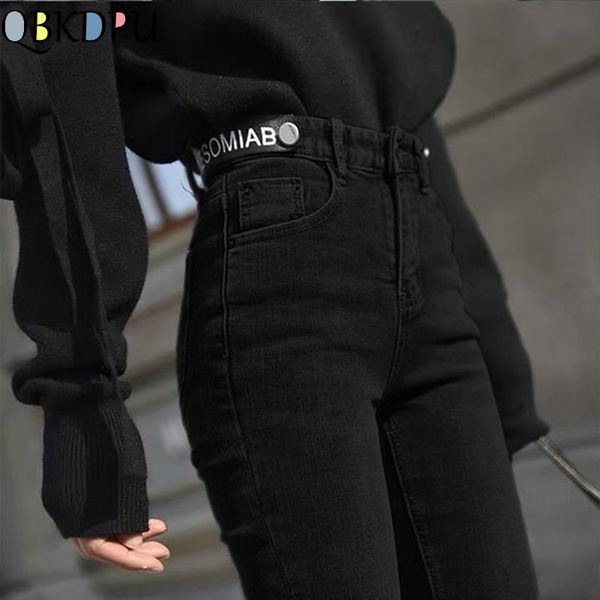 

autumn vintage black elastic skinny denim pants women high waist stretch slim leggings jeans female casual gray pencil pants lj201127, Blue