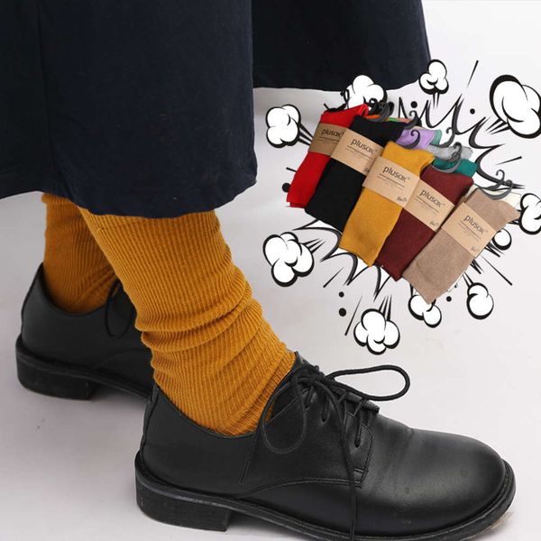 

2021new autumn solid medium long cotton stockings women's double needle candy socks, Black