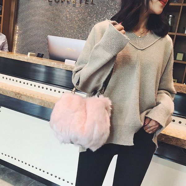 

women fluffy shoulder messenger bags totes plush surface soft sweet casual style ladies handbag crossbody 12 optional colors