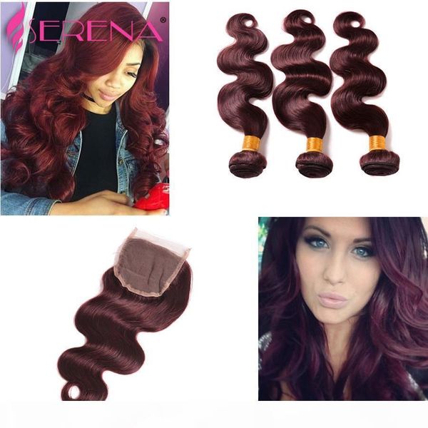 

7a burgundy brazilian hair weave bundles99jbrazilian virgin hairbodywavered color human hair 3 bundles brazilianbodywave with closure, Black;brown