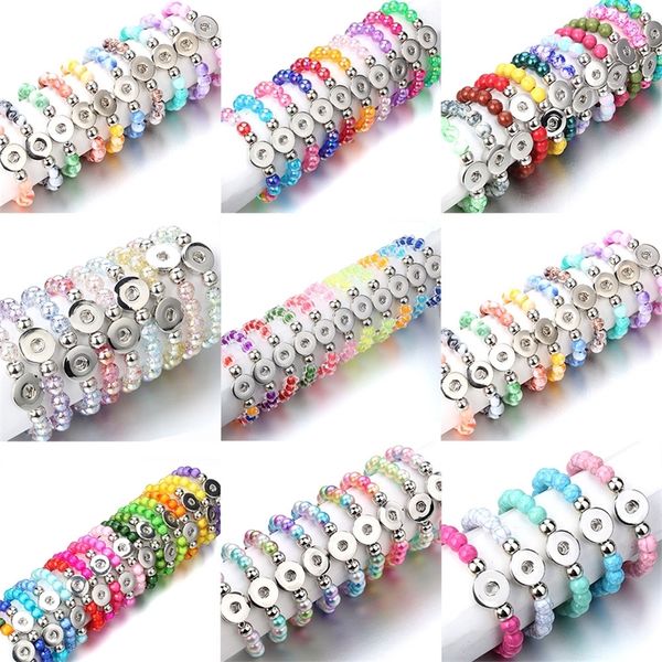 

10pcs/lot new snap jewelry 18mm snap button bracelet 10mm beads handmade elastic bracelet for women gift y200730, Black