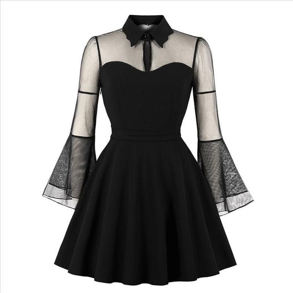 

women mesh dress summer dress lace long sleeve mini dresses female lace beach sundress gothic, Black;gray
