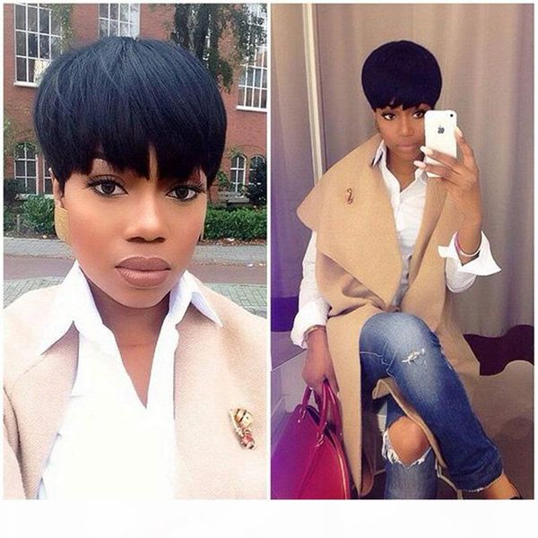 

new arrivel cut straight human hair wigs pixie half hairstyles lace front wigs short brazilian 100 virgin human hair wigs for black women, Black;brown