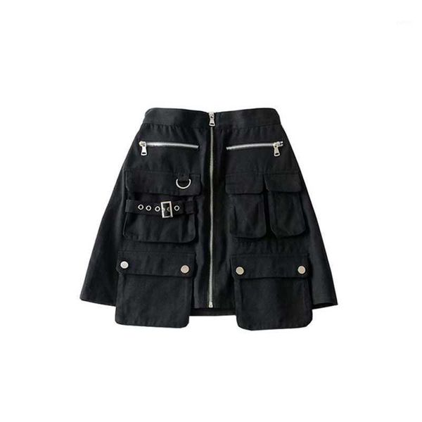

2020 summer skirts women high waist skirt vintage black cargo skirts punk streetwear korean chic zipper pocket mini skirt kawaii1