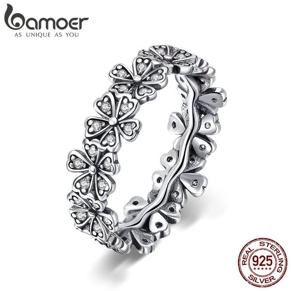 

bamoer trendy new 100% 925 sterling silver stackable daisy flower finger rings for women sterling silver wedding jewelry scr397 201006, Golden;silver