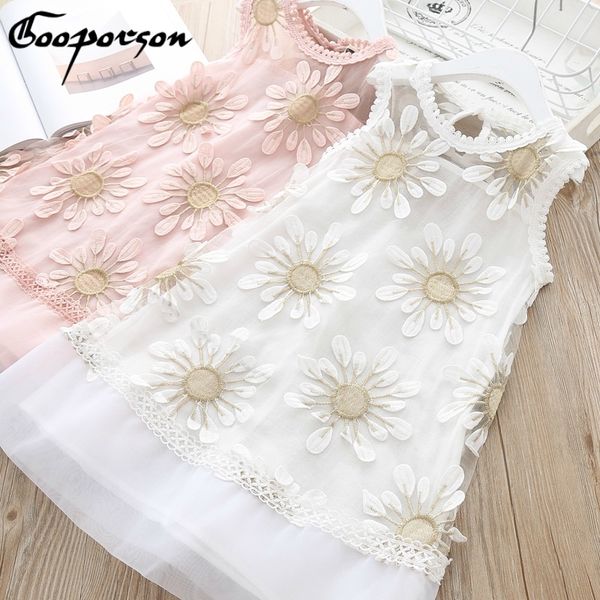 

summer children's pure color embroidery flowers gauze dress korean girl princess dress baby gauze dressing lj200822, Red;yellow