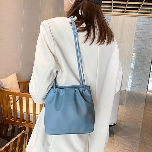 

smooza women purse shoulder handbag 2020 new fashion solid tote messenger female casual pu leather drawstring crossbody bags