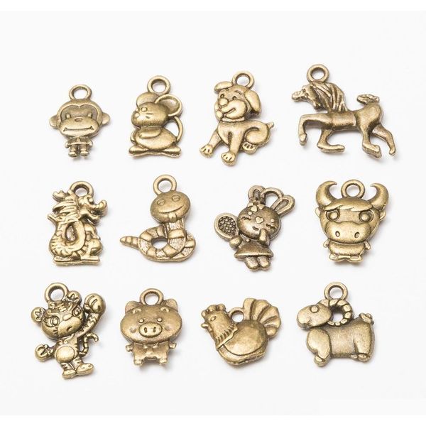 

mix chinese zodiac 12 animals charm bronze beads pendant for bracelet necklace chain jewelry diy making mmraj, Silver