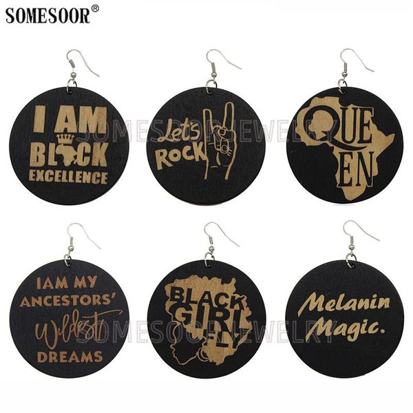 

somesoor black excellence queen carved wooden drop earrings rock girl melanin magic sayings dangle jewelry for women gifts, Silver