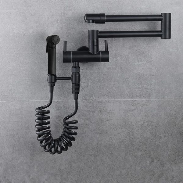

single cold sink tap kitchen faucet foldable black/chrome brass wall mounted rotatable bidet tap nozzle outdoor mop pool faucet