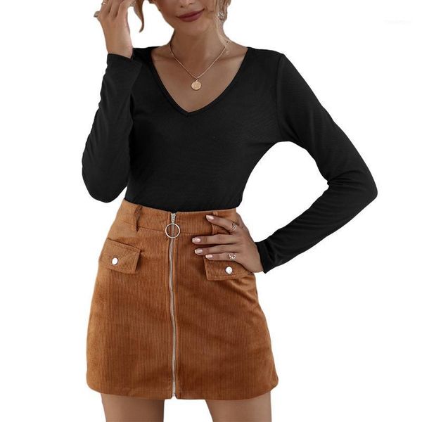 

women a-line skirts leopard/solid color stylish corduroy bodycon zipper casual miniskirt1, Black