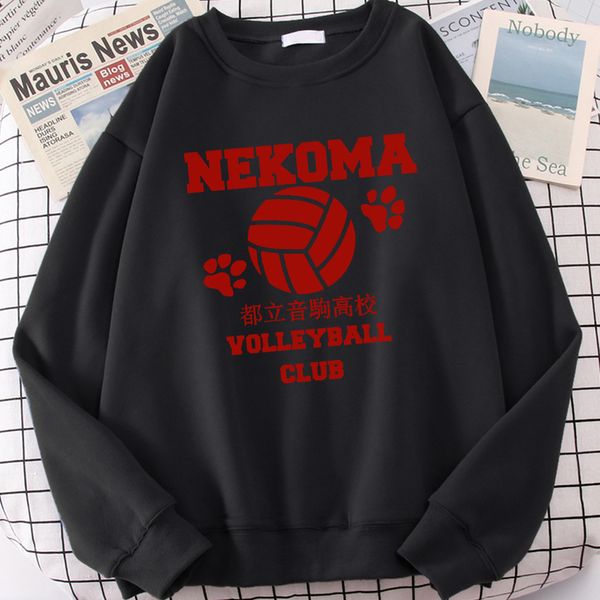 

Haikyuu men's and women's hoodi, wool red animation printing, volleyball club, fashion casual wear, hip-hop sportswear, winter, Black