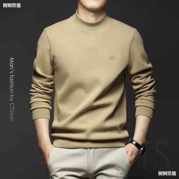 

autumn medium and half high sweater thickened long sve bottomed shirt 2021 new men's stand collar top, Black