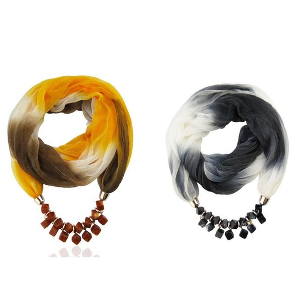 

spring summer vintage chiffon scarf women's water drop pendant necklace scarf gradient 175x45cm, Blue;gray