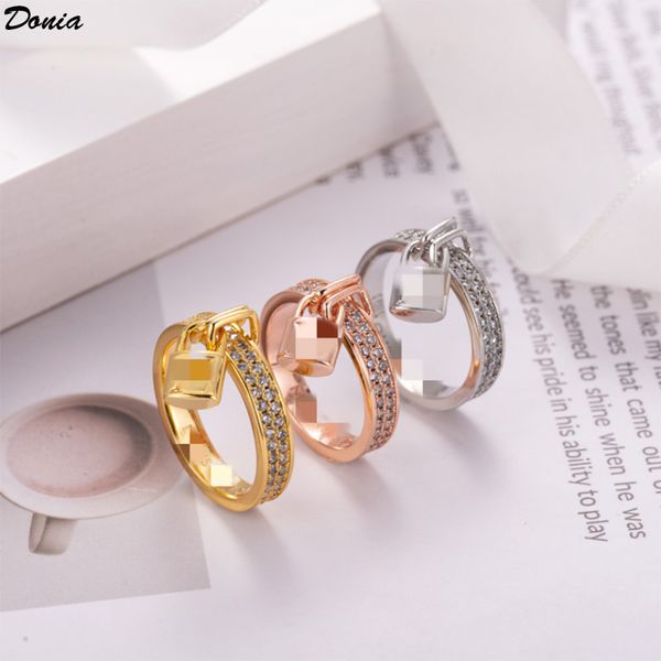 

donia jewelry european and american popular exaggerated love lock micro inlaid zircon ring designer ring handmade gifts, Silver