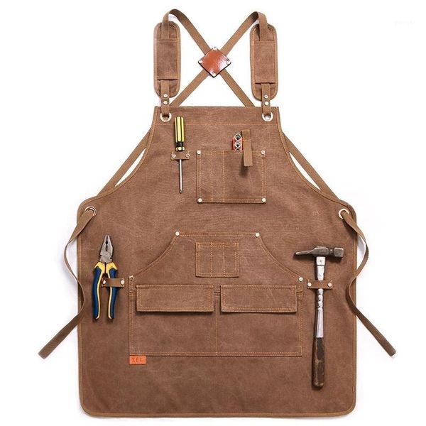 

aprons durable goods heavy duty waxed canvas work apron with tool pockets cross-back straps adjustable for woodworking painting1