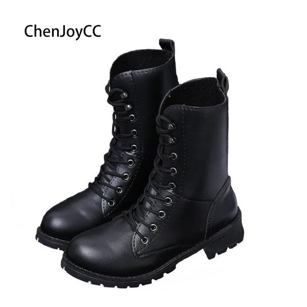 

women's autumn and winter england boots women's leather motorcycle handsome style lace-up thick ladies, Black