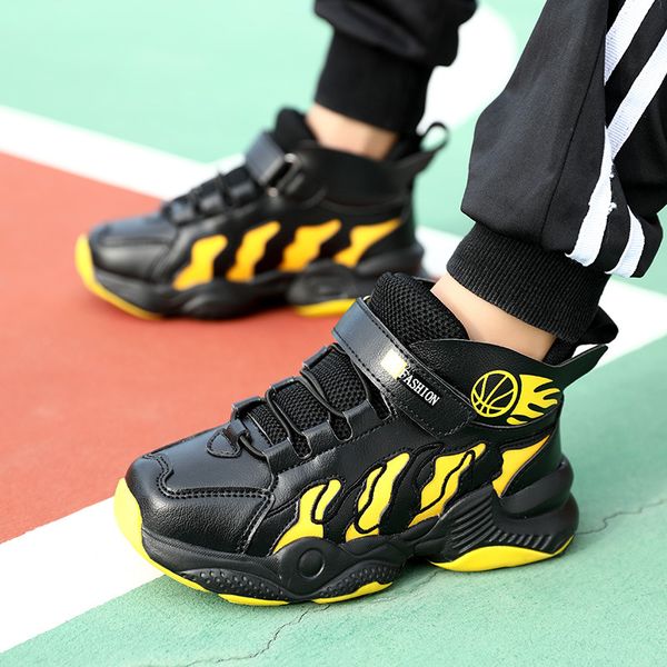 

children's basketball shoes men's shoes 2019 new leather waterproof chinese children's sports shoes daily dressing primary sc, Black;red