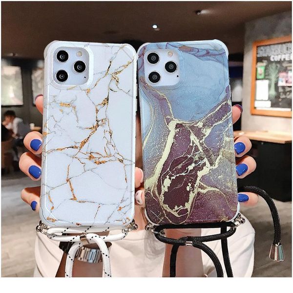 

marble shell strap cord chain lanyard phone case for iphone 12 11 pro max xr x xs max 7 8 plu qyldtv