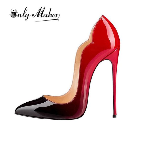 

onlymaker women's pointed toe 12cm slip on thin heels sky heeled stiletto gradient colorful wedding pumps 1007, Black;white