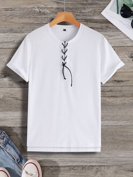

men lace up front tee f39n#, White;black