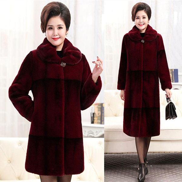 

women winter imitation mink coat new mother long thicken plus size fur outerwear female long fur jacket femme outerwear a4811, Black