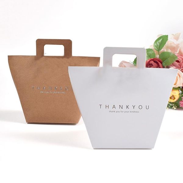 

gift wrap 1pcs white merci thank you packaging candy kraft paper bag wedding dragee box cake baby shower bags with handles