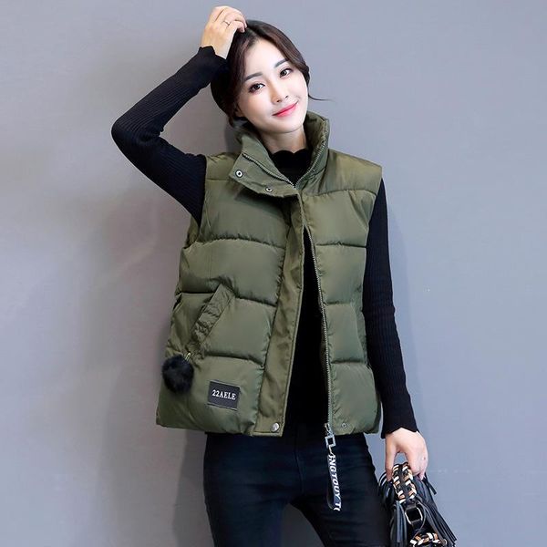 

winter women vest warm fashion down cotton padded sleeveless jacket stand collar zipper pockets female waistcoat plus size, Black;white