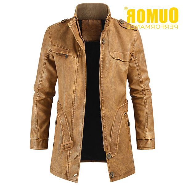 

oumor winter new casual long thick fleece parkas outfit warm vintage pockets faux leather jacket coat men
