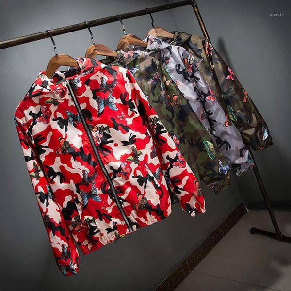 

2020 spring autumn women coats jacket print zipper windbreaker thin female camouflage butterfly coat lady coats hooded 1, Black;brown