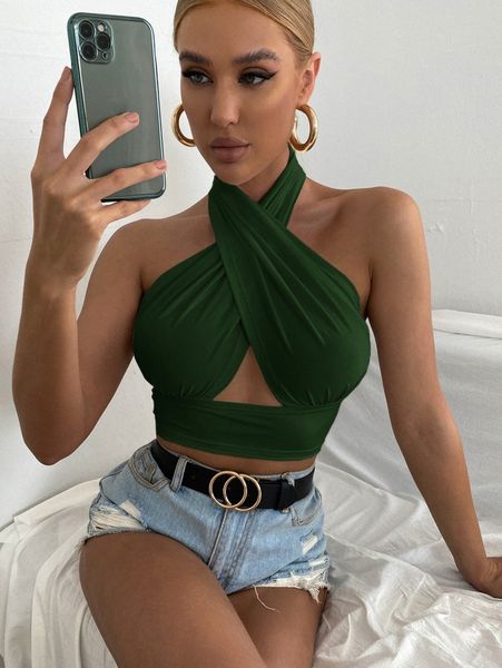 

solid cross crop halter c9de#, White