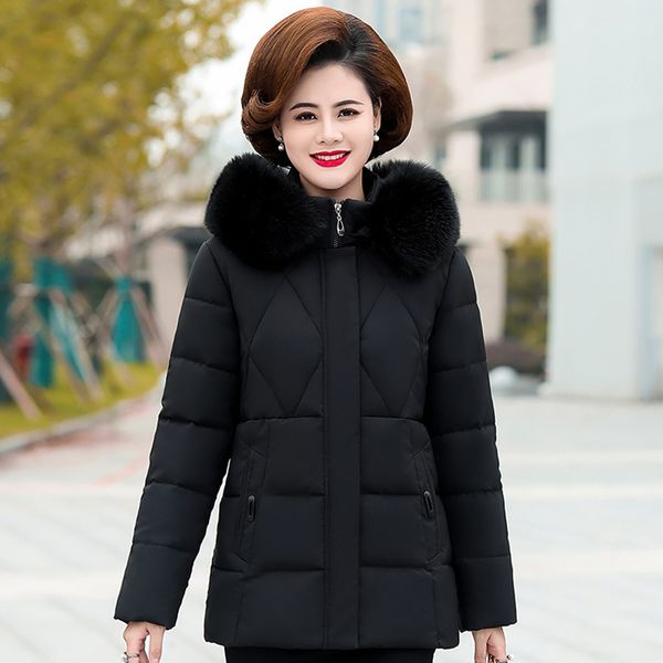 

warm 6xl capuchon plus size bontkraag parka long cats winter jas women thicken slim lower female runner robia, Black