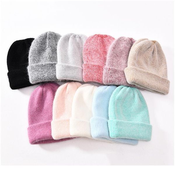 

2017 new winter hat for women rabbit cashmere knitted beanies thick warm ladies wool angora hat female bea qylmiu