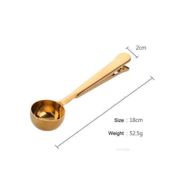 

stainless steel tea coffee measuring scoop with bag clip sealing multifunctional coffee spoon kitchen accesso jllgkk fight2010