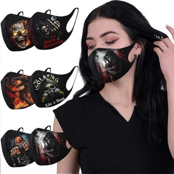 

halloween print face mask haze dust washable reusable layer dustproof mouth mask mouth cover masque lavable mascarillas bbyoia alice_bag, Black