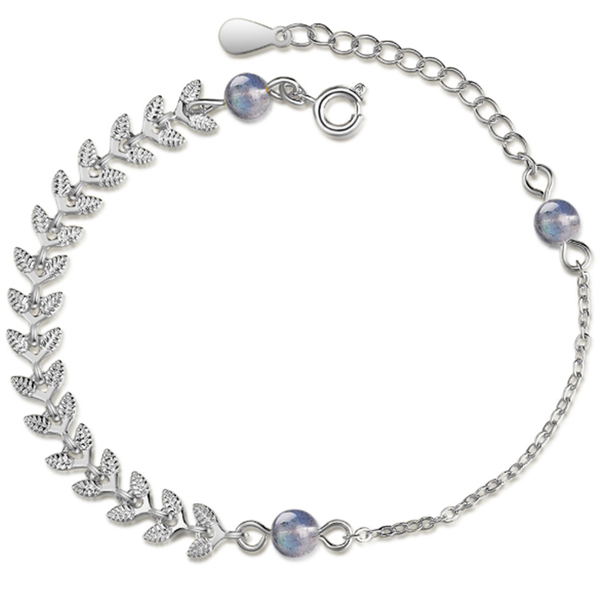 

link, chain net red design versatile two-color fresh leaves wheat blue crystal female models silver plated bracelets jo049, Black