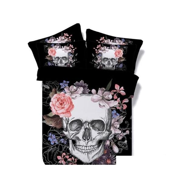 

new europe style skull flower design polyester cotton 3 pcs bedding set pillowcase full  king super king size 401 vwtma