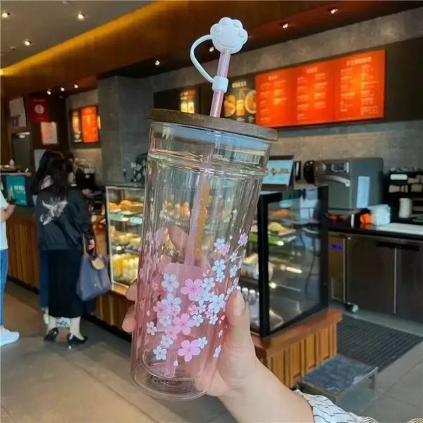 

starbucks mugs pink sakura large capacity glass accompanying cup with straw cups ee0123