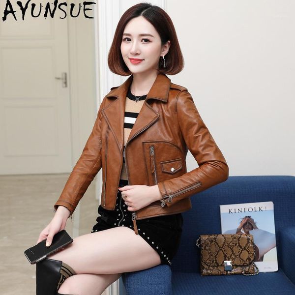 

ayunsue genuine leather jacket women spring autumn 100% sheepskin coat female streetwear biker jackets chaqueta mujer hq190221, Black