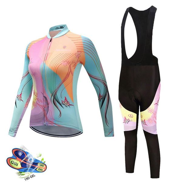 

racing sets 2021 go pro women's spring cycling clothing bicycle jersey kit sports long outfit female mtb bike uniform triathlon clothes, Black;blue