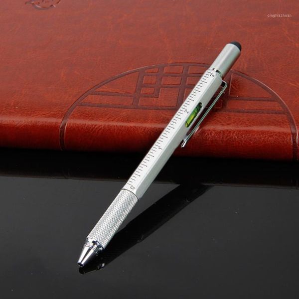 

6 in 1 stylus office ballpoint pen multifunction novelty tool screwdriver ruler smooth writing gifts metal1, Blue;orange