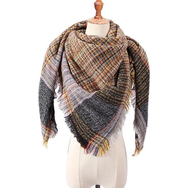 

scarves 2021 cashmere women scarf autumn winter warm plaid triangular shawls wraps casual bandanas ladies accessories, Blue;gray