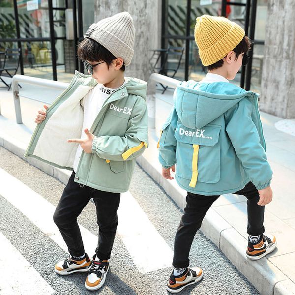 

and et, boys' thickened hooded backpack, plush new winter cloth, children's windbreaker cardigan, Black