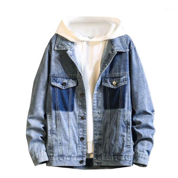 

men's spring trend new solid color loose casual large size denim lapel coats turn-down collar single breasted jacket jeans men1, Black;brown