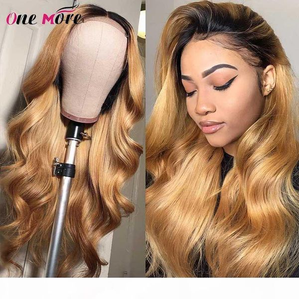 

ombre тело волны парики 13x4 фронт шнурка человеческих волос pre сорванных с ребенком волосы бразильского remy человеческого парик-27 honey, Black;brown