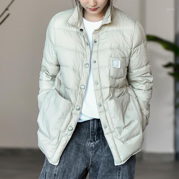 

autumn winter new lapel shirt down jacket white duck down lightweight ladies jacket 2021 casual fashion women1, Black