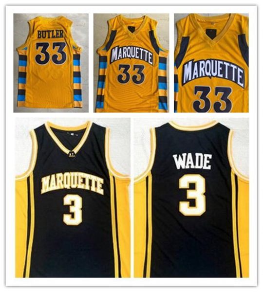 

vintage college marquette golden eagles basketball 33 jimmy butler jersey dwyane wade 3 men stitched university black yellow, Black;red