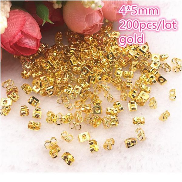 

200pcs/lot alloy earring back 4x5mm gold tone metal earback earring ser for findings diy jewelr qylfzr