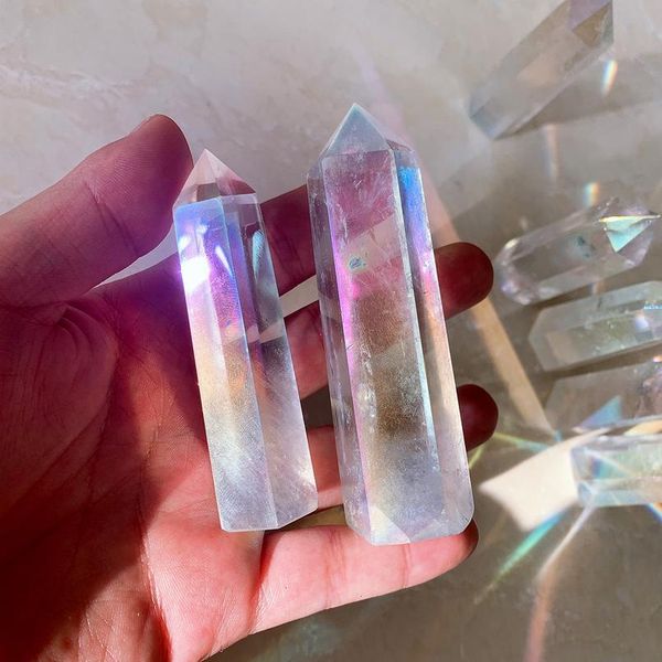 

natural clear crystal quartz electroplating rainbow wand point healing stones for aquarium crafts making ornaments ho qylphg, Black